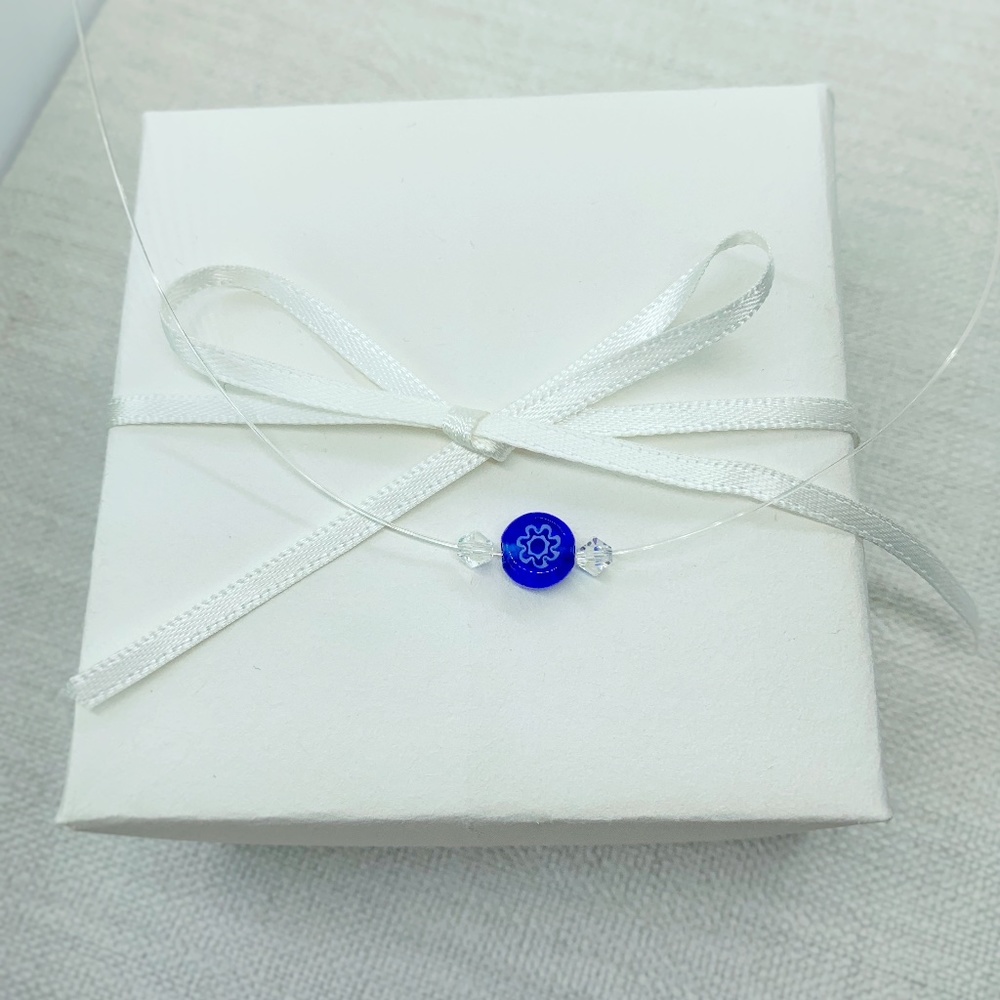 Nylon Choker necklace Blue charm
